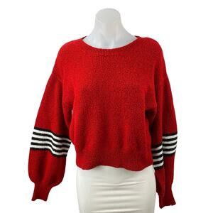Ten Sixty Sherman Red Crew Neck Striped Balloon Sleeve Sweatshirt Sweater Top S